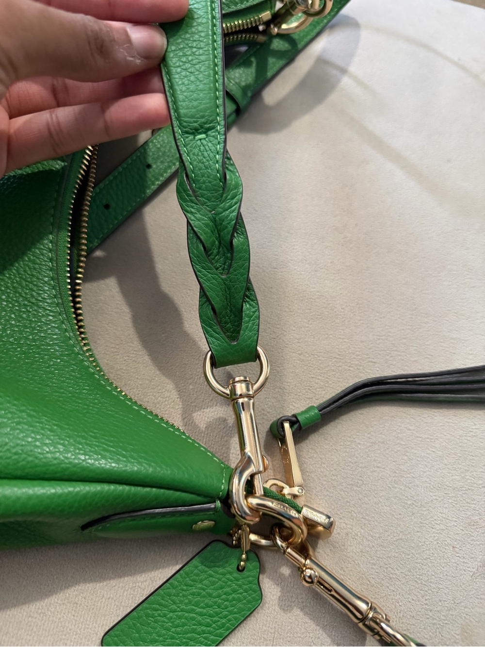 Coach Green Leather Shoulder Hobo with Braided Handle - Picture 6 of 7